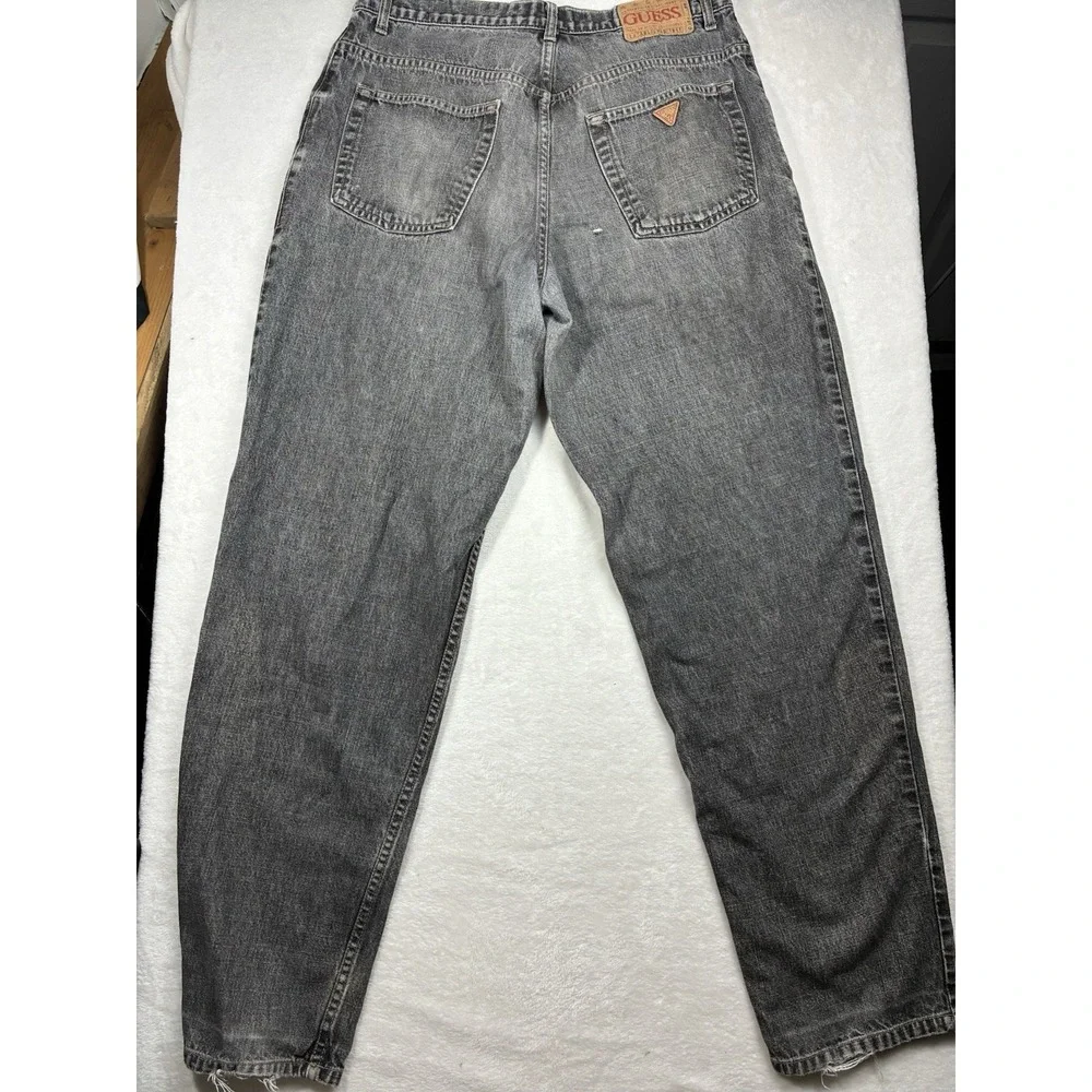 Vintage 90s GUESS USA Triangle Logo Pocket Jeans Mens 34x34 Dark Wash Y2K Denim